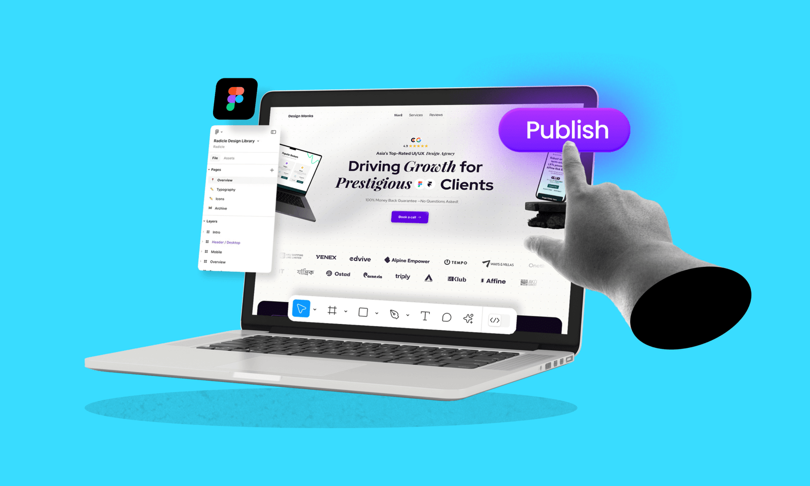 Efficient design-to-web workflows are more critical than ever as we all want to save time and effort. Figma, the leading design tool has understood this need and now lets users publish the Figma website on the web directly. This capability lets us get rid of the traditional handoff between designers and developers. As a result, we can take our designs from concept to live site quickly and seamlessly. So, if you are looking to streamline your process or a business aiming to reduce development costs, you should learn how to publish directly from Figma is a valuable skill. This post will guide you through the steps of using 8 different plugins. Why Do You Need to Publish Website Directly from Figma to Web? Before we meet the best plugins to publish the Figma website on the web, you should learn why this task is necessary for you to learn. The following points will help you understand the necessity of this process in streamlining your design project. Increase Speed and Efficiency By directly converting designs into a live website, you can significantly reduce the time spent on hand-coding. This streamlined process lets you quickly bring your ideas to life without waiting on developers. Ensure Design Consistency When you publish directly from Figma, the visual integrity of your design remains intact. There’s no need to worry about discrepancies between design and implementation, as the transition from Figma to the web is seamless. It's Easy to Use Figma’s user-friendly interface, combined with plugins lets you publish the website directly. This process makes the process accessible even to those with limited coding experience. This way, the process helps designers manage the entire project from concept to deployment. Offer Real-Time Collaboration Figma’s collaborative features are extended to the web publishing process. Teams can work together, make updates, and see changes reflected immediately on the live site. It's Affordable By bypassing traditional development steps, you can save on costs associated with hiring developers or outsourcing the coding process. As a result, the overall cost of the entire project will be reduced. Ensure Responsive Design Many plugins let you directly publish the web and support responsive design. These plugins will ensure that your website looks great on all devices. For that, you don't have to go for any extra effort. 8 Plugins to Publish Figma Website on the Web Now, let’s come to where we were been. Here, I will introduce you to 8 different tools that let you easily export a Figma website into code. The process of using these plugins is more or less similar. I have given the details. So, check the details and choose the one that suits you the best. 1. Detachless You don't need to use a lot of tools to publish your Figma website on the web if you use Detachless. It's easy to export the design from Figma to code using this plugin. Let's how to use it: Install Detachless: Sign up or log in to Detachless after installing it. It'll let you publish Figma designs as live websites without using codes or exporting them manually. Prepare Your Figma Design: Organize the layers with clear naming conventions and use Figma’s Auto Layout for a responsive design. Connect Figma to Detachless: Link your Figma account to Detachless to easily pull designs directly into the platform. Publish Your Design: Select the frames to publish and use Detachless to convert and host them and bring your design to life. Customize and Manage: After publishing, you can edit content and monitor your website's performance directly in Detachless. 2. Framer Publishing the Figma website directly on the web is free and easy with Framer. Here, Framer also lets you add some personalized features like effects and breakpoints to the website. Here are the detailed instructions on how you can use Framer to publish a website from Figma to the web: Step 1: Prepare Your Figma Design First, you need to prepare the website using Auto Layout. Then, set constraints to ensure your design translates well into Framer. Make sure to properly name your layers for better organization during import. Step 2: Install Figma to HTML Plugin In Figma, select the "Figma to HTML with Framer" plugin. Install it. This feature will let you copy your design elements for easy import into Framer. Step 3: Import into Framer Now, copy your Figma layers and paste them into a new or existing project in Framer. Adjust the layout as needed, especially for any display issues that arise. Step 4: Enhance in Framer Your website is almost ready to publish. At this phase, you can add animations and interactions to personalize your website a little more. For that, use Framer’s tools to enhance the design. Step 5: Publish When you're done adding elements to personalize the design, you can publish your website directly from Framer. You can host it on a Framer subdomain or connect a custom domain with a paid plan. 3. Webflow Like Framer, you can also use Webflow to publish the Figma website directly on the web. The process is pretty similar with little changes. Let’s see how you can try it: Step 1: Install the Figma to Webflow Plugin First, install the "Figma to Webflow" plugin from Figma’s Plugins section. This plugin lets you seamlessly transfer your designs from Figma to Webflow with easy integration. Step 2: Prepare Your Figma Design Next, organize your design layers with clear and consistent naming conventions. You can use Figma’s Auto Layout feature to create a responsive design that will translate well into Webflow’s environment. It'll make your layout adaptable to different screen sizes. Step 3: Sync Your Design to Webflow Now, open the plugin and login to your Webflow account. Choose the frames or components you want to transfer and sync them to Webflow. The plugin converts your Figma design into production-ready HTML and CSS within Webflow. This process will streamline the development process. Step 4: Customize in Webflow After syncing, refine your design directly in Webflow. Try to adjust layouts, add interactions, and utilize Webflow’s CMS to enhance your site with dynamic content and animations. It'll ensure that everything appears and functions as intended. Step 5: Publish Your Website In Webflow, set up your hosting preferences. Once you’ve finalized your design, click the publish button to make your website live. Your site will be accessible via Webflow’s URL or a custom domain if configured. 4. Anima The next option to publish a website directly from Figma to the web is using Anima. This plugin is also very easy to use. Eventually, the process is simpler than the previous ones. Here's how you can use Anima: Install the Anima Plugin: In Figma, search for "Anima" in the Plugins section and install it. Prepare Your Design: Ensure your design is complete. Use Auto Layout for a responsive layout. Then, set the flow in the prototype tab to make the correct frame your homepage. Sync Your Design: Open the Anima plugin and sync your design to a project in Anima. Preview Your Website: Use the Anima web app to preview your site and verify everything looks correct. Publish Your Website: In the Anima web app, navigate to Project Settings. Enable a public link for free sharing or set up a custom domain for Pro users. Update Your Website: Sync any design changes in Figma to Anima and publish to update your live site. 5. TeleportHQ You can also publish a website directly from Figma to the web using TeleportHQ, follow these steps: Install the TeleportHQ Plugin: Instal the "TeleportHQ Design to Code" plugin in Figma. This plugin enables you to export your designs directly into TeleportHQ. Prepare Your Figma Design: Organize your design using Auto Layout to ensure responsiveness. Export to TeleportHQ: Select the frames or components you want to publish, then use the plugin to export them to TeleportHQ. The plugin converts your design into code and imports it into the TeleportHQ platform. Customize in TeleportHQ: In TeleportHQ, you can refine your design. For that, adjusting layouts, add interactions, and use pre-built components. Preview and Publish: Check the preview of your website on different devices to ensure responsiveness. If everything is okay, publish your site on a TeleportHQ subdomain or your custom domain. 6. Locofy Publishing a website from Figma to the web using Locofy is a streamlined process. This plugin works better to fill the gap between design and development. Here’s how to do it: Step 1: Install the Locofy Plugin First, add the Locofy plugin to Figma from the Plugins section. This plugin lets you export your Figma designs seamlessly to Locofy for further customization and deployment. Step 2: Prepare and Optimize Your Design Before exporting, you should organize your design layers and components with clear naming conventions. As usual, utilize Figma’s Auto Layout and ensure your design is responsive. Run the Design Optimizer in Locofy to clean up your design structure to generate clean and responsive code. Step 3: Tag and Sync Your Components Use the Locofy plugin to tag your design elements. Here, you can define their functionality like buttons or inputs. You can utilize the Auto-Tagging feature for efficiency. After tagging, sync your design to the Locofy Builder for further customization. Step 4: Customize and Preview In Locofy Builder, you can easily enhance your design by adding interactivity and integrating with UI libraries like Material UI or Bootstrap. Make sure to check to preview of your website to ensure it works perfectly on all devices. Step 5: Publish and Maintain Finally, you can deploy your site using Locofy’s integration with cloud hosting services like Netlify or Vercel. Keep your site updated by syncing any changes from Figma to Locofy. 7. Builder The next option is the Builder.io plugin. You can install this plugin by searching for "Builder.io" in the Plugins section of Figma. Then, add it to your workspace. It'll ensure a smooth export of your Figma designs to this plugin for further customization. Next, prepare your Figma design in the same ways the above options do. As usual, use Figma's Auto Layout to create responsive designs that adapt well when moved to Builder.io. Once the design is ready, select the frames you want to export. Finally, open this plugin in Figma and export your selected frames. After exporting, go to the Builder page, where you can edit and enhance your design. When ready, publish your website directly from Builder.io, either on their platform or a custom domain. 8. Bravo Studio Lastly, you can use Brave Studio. This one is also very easy to use with no special requirements. As usual, the process is almost similar to the other options. Let’s check it out: Step 1: Prepare Your Figma Design First, you need to make sure your design is responsive for different screen sizes. Bravo Studio focuses on mobile app development, so your design should work well on smaller screens. Use Bravo tags in your Figma layers to define functionality, like naming a splash screen as [asset:splash] for recognition in Bravo. Step 2: Export Your Design to Bravo Studio Connect to Bravo Studio by opening the platform and creating a new project. Use the Bravo plugin in Figma to export your design. Navigate to the plugins menu in Figma, select the frames you want to export, and send them to Bravo Studio. Step 3: Configure Your App in Bravo Studio Set up screens such as splash screens or intro screens after importing your design. Use Bravo Studio’s tools to test interactions within your app, like linking screens and setting up navigation. Step 4: Preview and Test Your App Share your app with testers using the Bravo Vision previewer app. This allows you to gather feedback and make adjustments before launching. Step 5: Publish Your App Finalize your app settings in Bravo Studio, then build and publish it for Android and iOS. Follow Bravo Studio’s instructions to distribute your app on app stores or directly to users. FAQs Can I customize the exported code from Figma plugins? Yes, platforms like Builder.io and Webflow let you customize exported code extensively. You can modify layouts, and styles, and add interactive elements to ensure that your website meets specific requirements and maintains design integrity. Are Figma plugins beginner-friendly? Many Figma plugins are designed and they don't require coding knowledge. Webflow and Bravo Studio offer user-friendly, no-code environments. On the other hand, Locofy provides low-code options to make them accessible even for users with minimal coding knowledge. What hosting options are available after exporting from Figma? After exporting, platforms like Webflow and Locofy offer built-in hosting services. You can also deploy your site to external services like Netlify, Vercel, or custom domains, providing flexibility in choosing your hosting solution. End Note For sure, using Figma plugins to publish websites directly to the web streamlines the design-to-development process. You have already met eight powerful plugins that let you turn your Figma creations into functional, live websites without extensive coding. Here, each plugin offers unique features for different needs, like responsive design, mobile app development, etc. So, carefully choose the right plugin to quickly and efficiently bring your designs to life on the web.